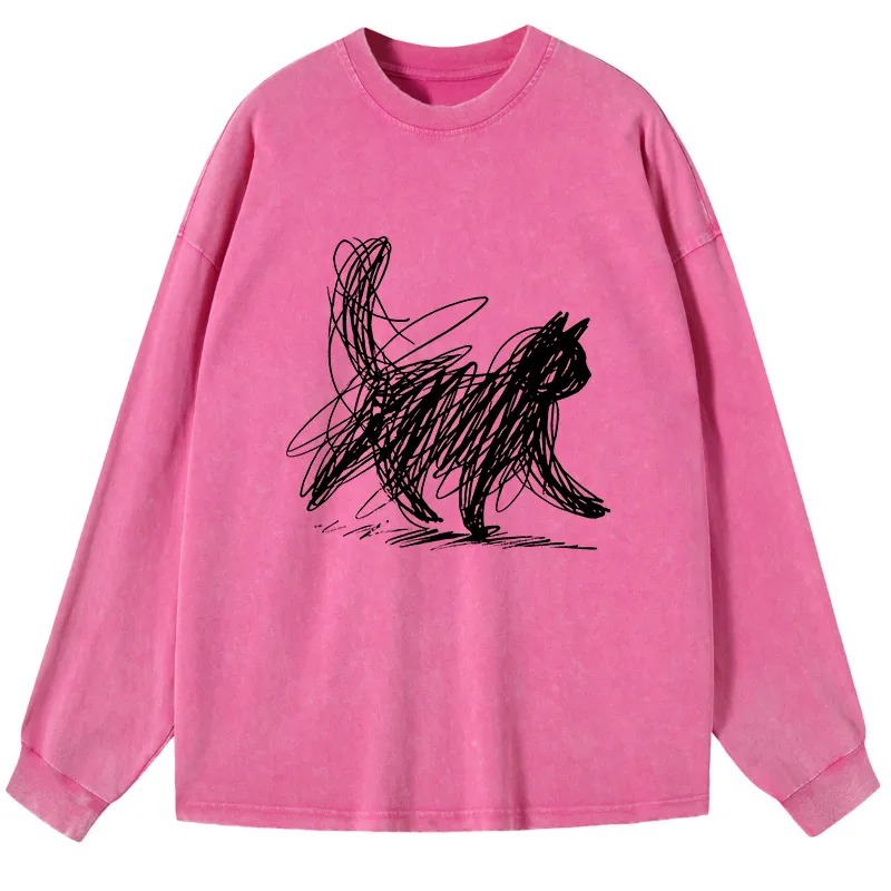 Tokyo-Tiger Minimalist Cat Art Washed Long Sleeve T-Shirt
