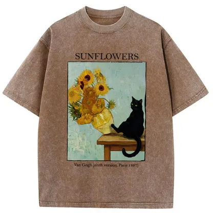 Tokyo-Tiger Cat Kicked The Sunflower Vase Washed T-Shirt