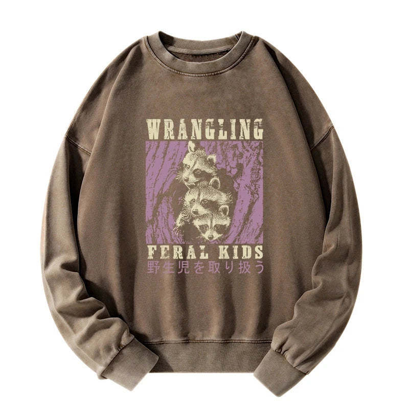 Tokyo-Tiger Wrangling Feral Raccoon Kids Washed Sweatshirt Sale