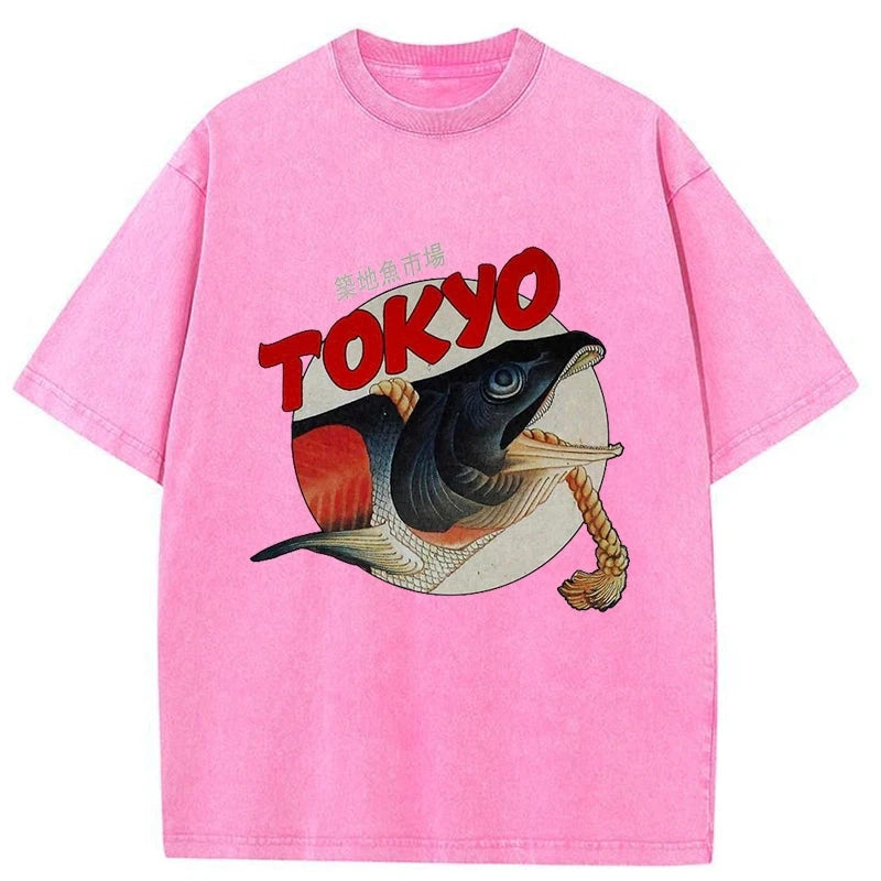 Tokyo-Tiger Vintage Japanese Tsukiji Fish Market Washed T-Shirt