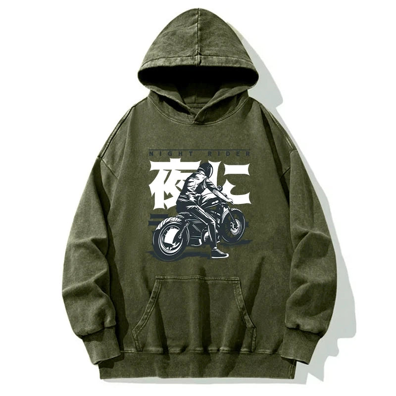 Tokyo-Tiger Motorcyclist Japanese Night Rider Washed Hoodie