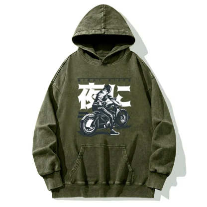 Tokyo-Tiger Motorcyclist Japanese Night Rider Washed Hoodie
