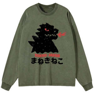 Image of Tokyo-Tiger Japanese Fortune Cat Washed Long Sleeve T-Shirt