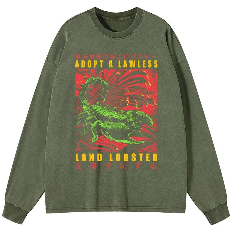 Tokyo-Tiger Adopting A Land Lobster Japanese Washed Long Sleeve T-Shirt