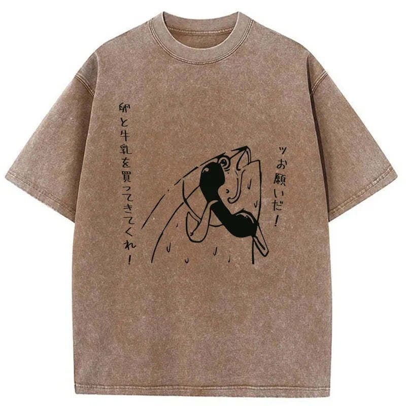 Tokyo-Tiger A Fish On The Phone Washed T-Shirt-tokyo-tiger