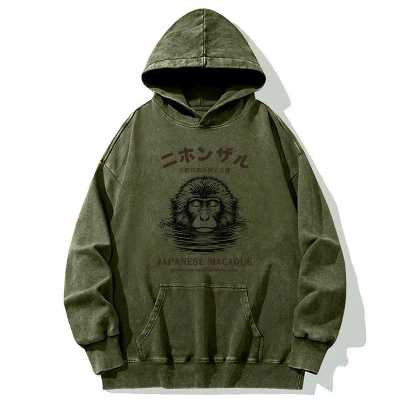 Tokyo-Tiger The Macaque Monkey In The Bath Japanese Washed Hoodie