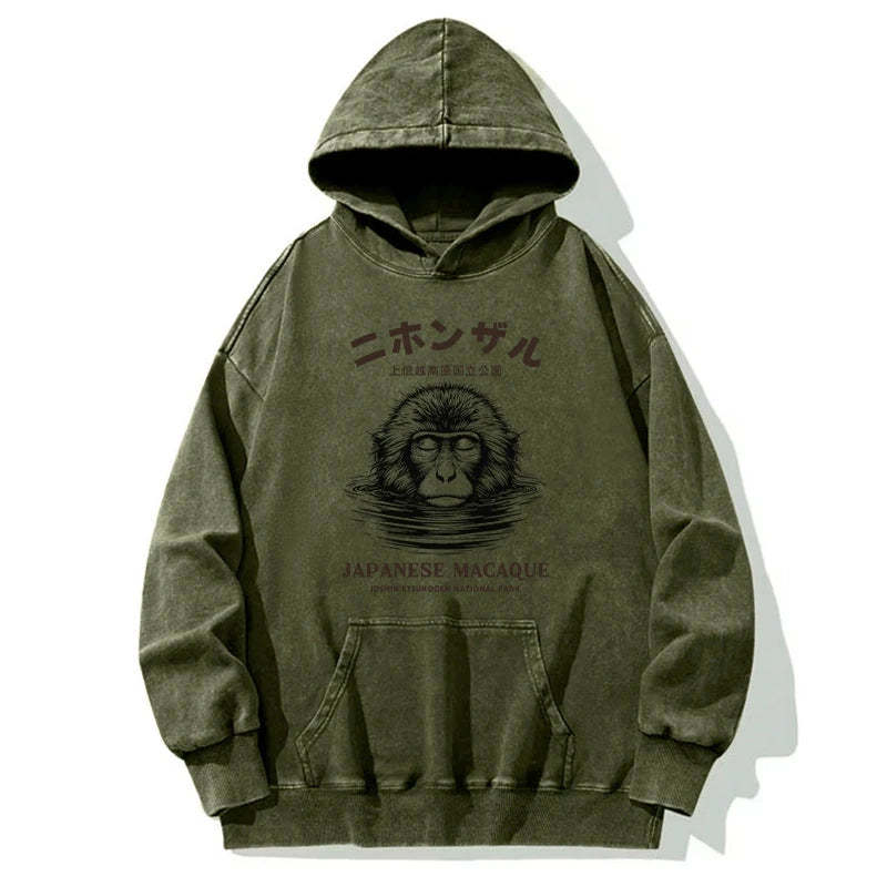 Tokyo-Tiger The Macaque Monkey In The Bath Japanese Washed Hoodie
