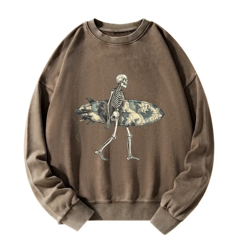 Tokyo-Tiger Skeleton Ready To Go Surfing Washed Sweatshirt