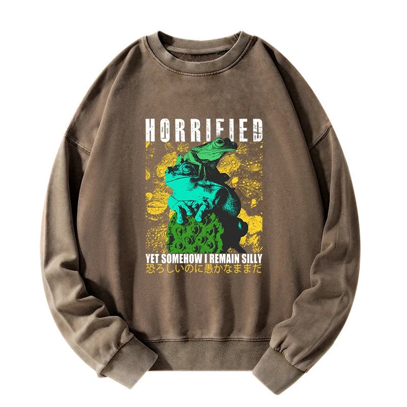 Tokyo-Tiger Horrified Two Frogs Funny Washed Sweatshirt