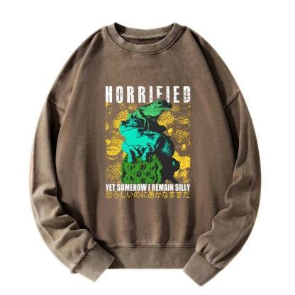 Tokyo-Tiger Horrified Two Frogs Funny Washed Sweatshirt