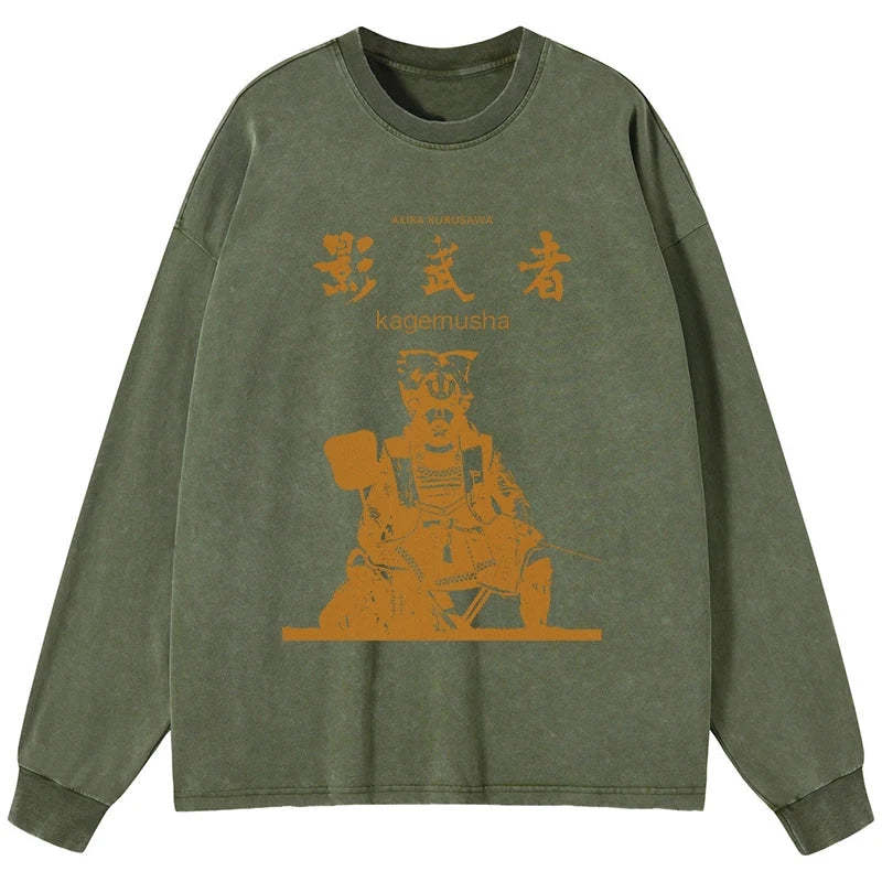 Tokyo-Tiger Japanese Shadow Samurai Washed Long Sleeve T-Shirt
