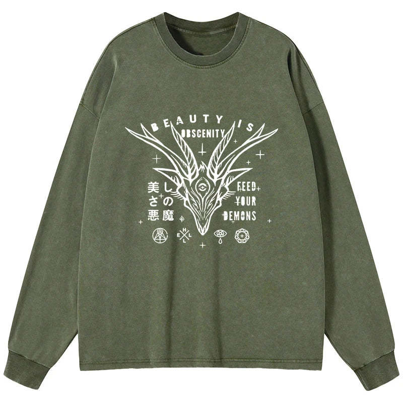 Tokyo-Tiger Beautiful Devil Japanese Washed Long Sleeve T-Shirt