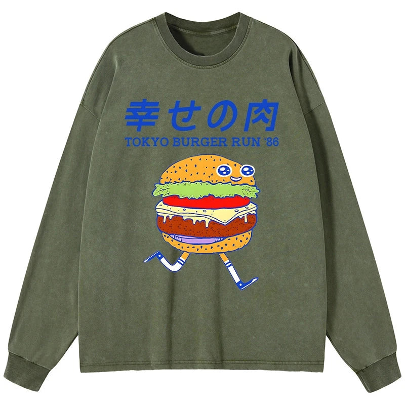 Tokyo-Tiger Tokyo Burger Run Japanese Washed Long Sleeve T-Shirt