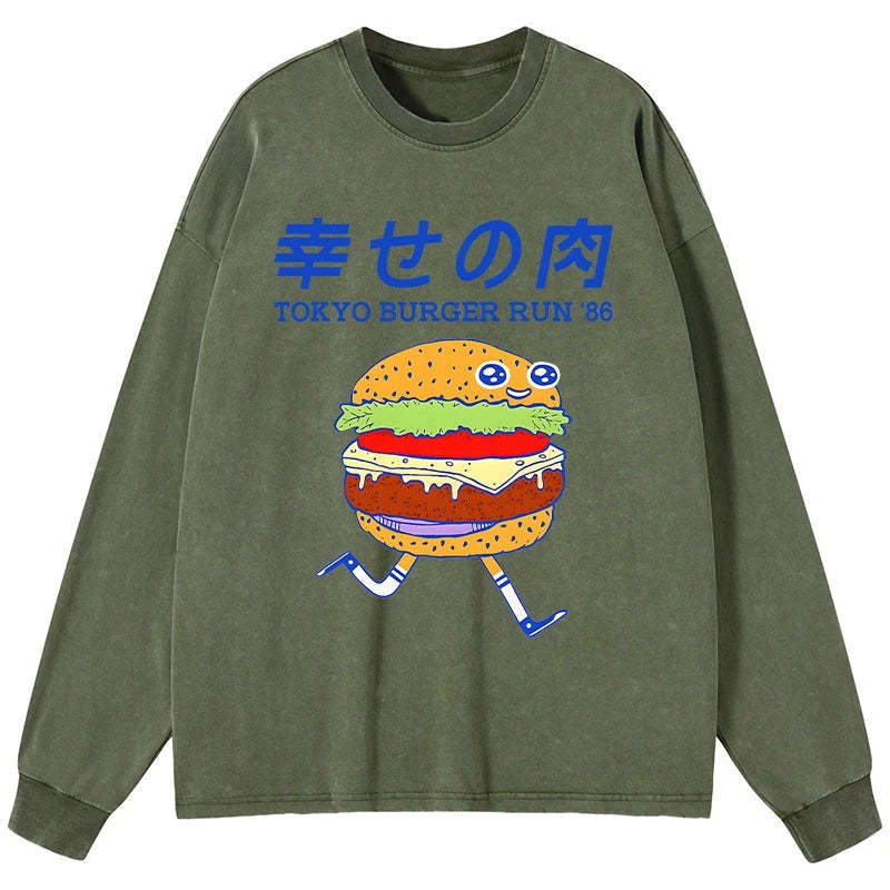 Tokyo-Tiger Tokyo Burger Run Japanese Washed Long Sleeve T-Shirt