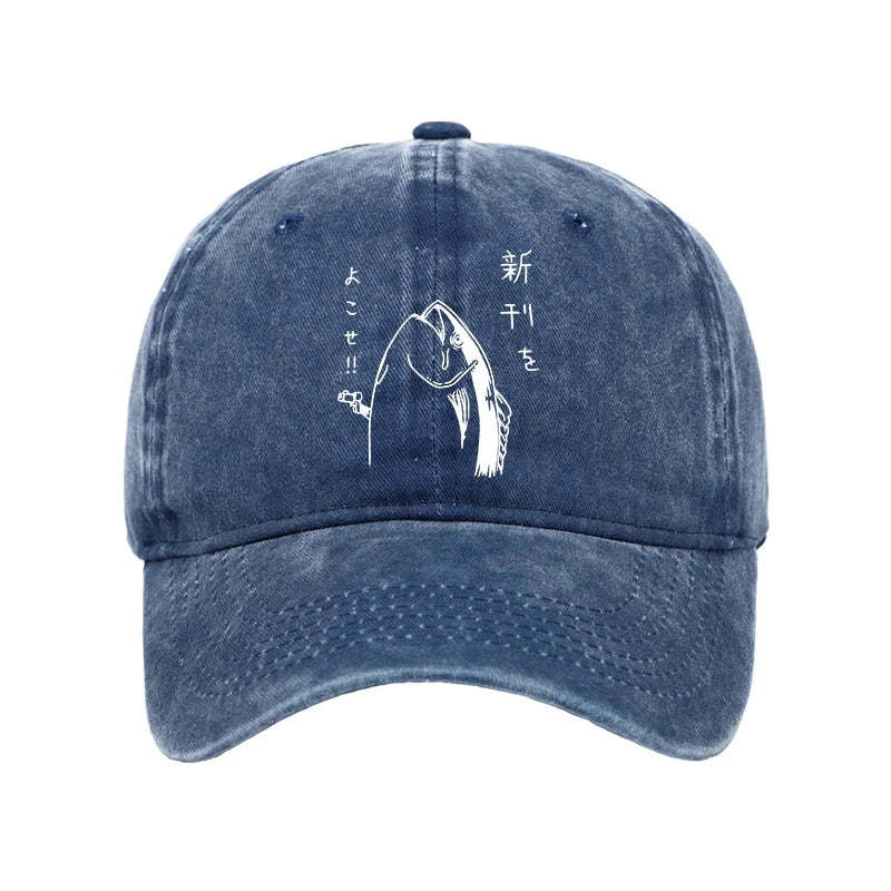 Tokyo-Tiger Japanese Fish Hold Up White Washed Cap