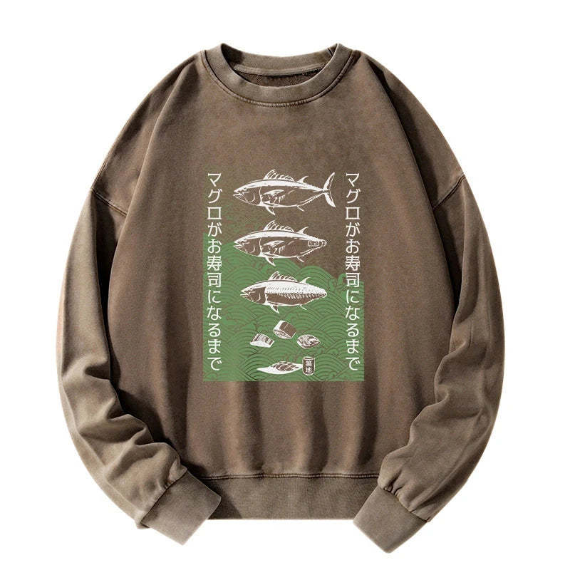 Tokyo-Tiger How Tuna Becomes Sushi Washed Sweatshirt