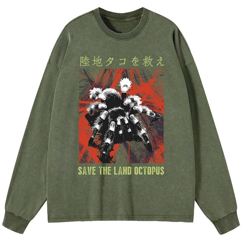 Tokyo-Tiger Real Scary Spiders Washed Long Sleeve T-Shirt