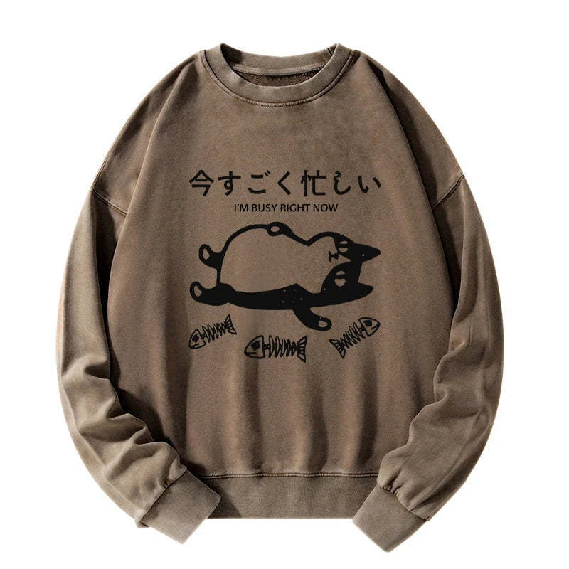 Tokyo-Tiger I'm Busy Right Now Washed Sweatshirt Sale