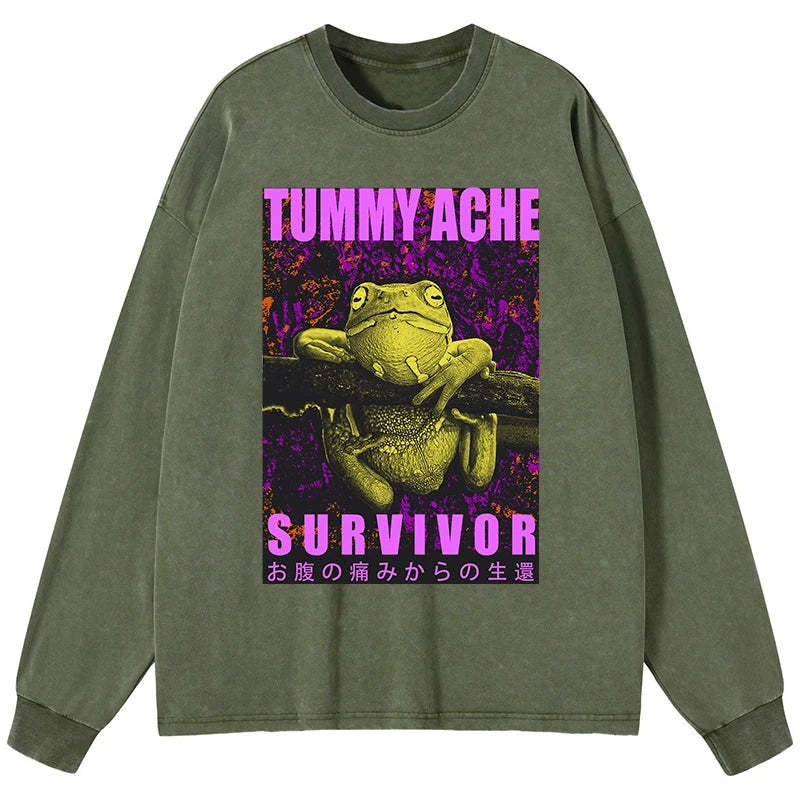 Tokyo-Tiger A Frog With Stomachache Washed Long Sleeve T-Shirt
