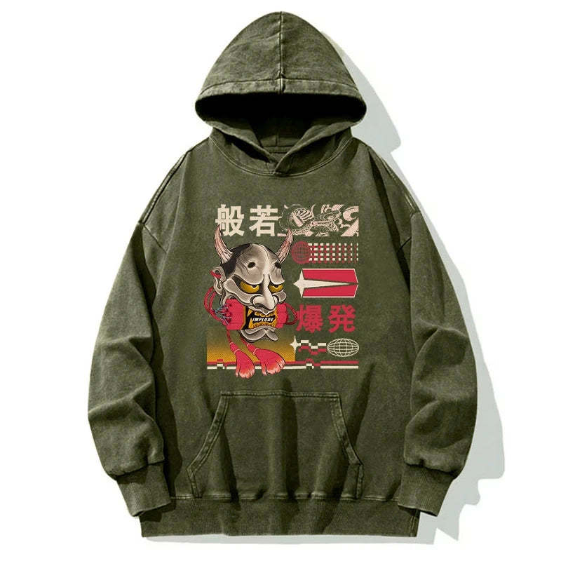 Tokyo-Tiger Hannya Mask Japanese Washed Hoodie Sale