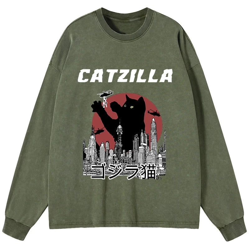 Tokyo-Tiger Catzilla Vintage Washed Long Sleeve T-Shirt