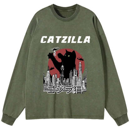 Tokyo-Tiger Catzilla Vintage Washed Long Sleeve T-Shirt