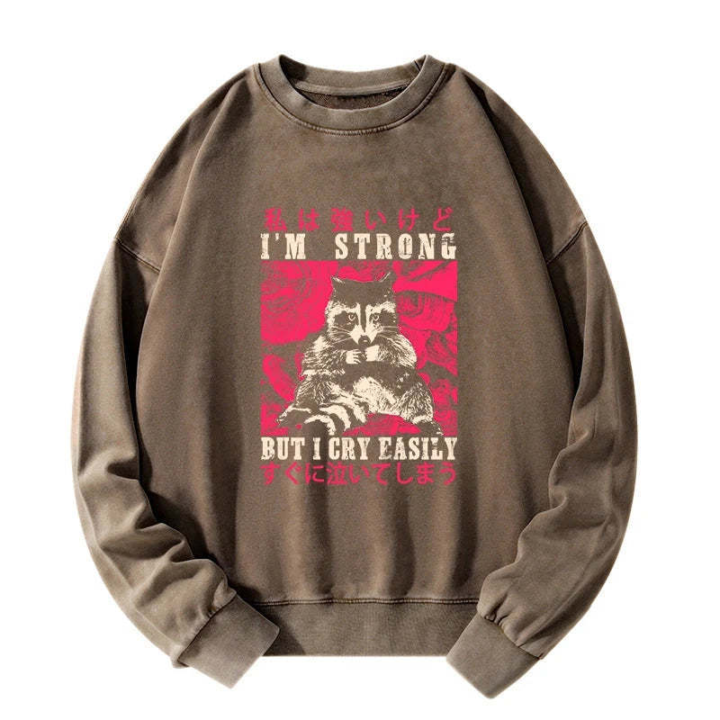 Tokyo-Tiger I Am Strong Raccoon Washed Sweatshirt