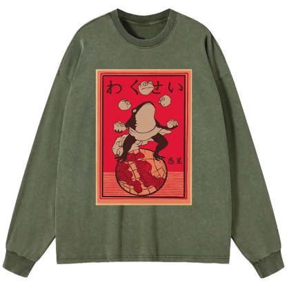 Tokyo-Tiger Wakusei Frog Funny Washed Long Sleeve T-Shirt
