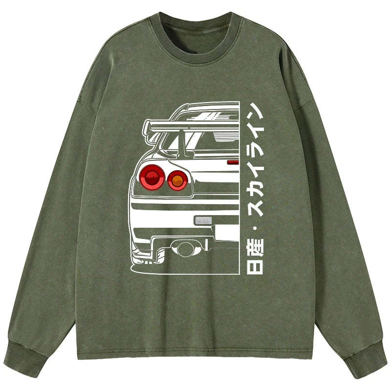 Tokyo-Tiger Nissan Skyline GTR R34 Washed Long Sleeve T-Shirt