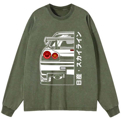 Tokyo-Tiger Nissan Skyline GTR R34 Washed Long Sleeve T-Shirt