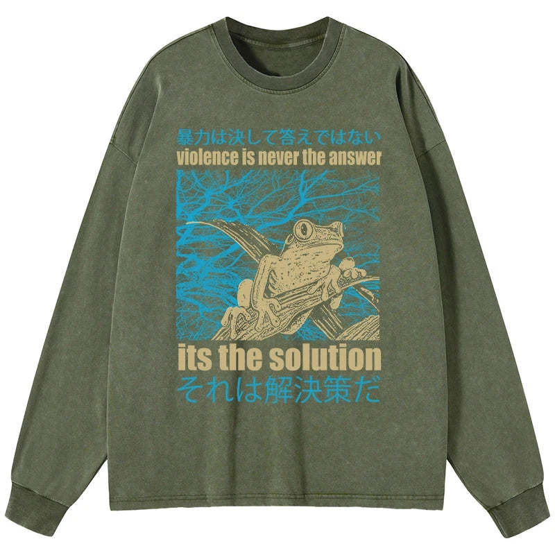Tokyo-Tiger Violence Is Never The Answer Its The Solution Washed Long Sleeve T-Shirt