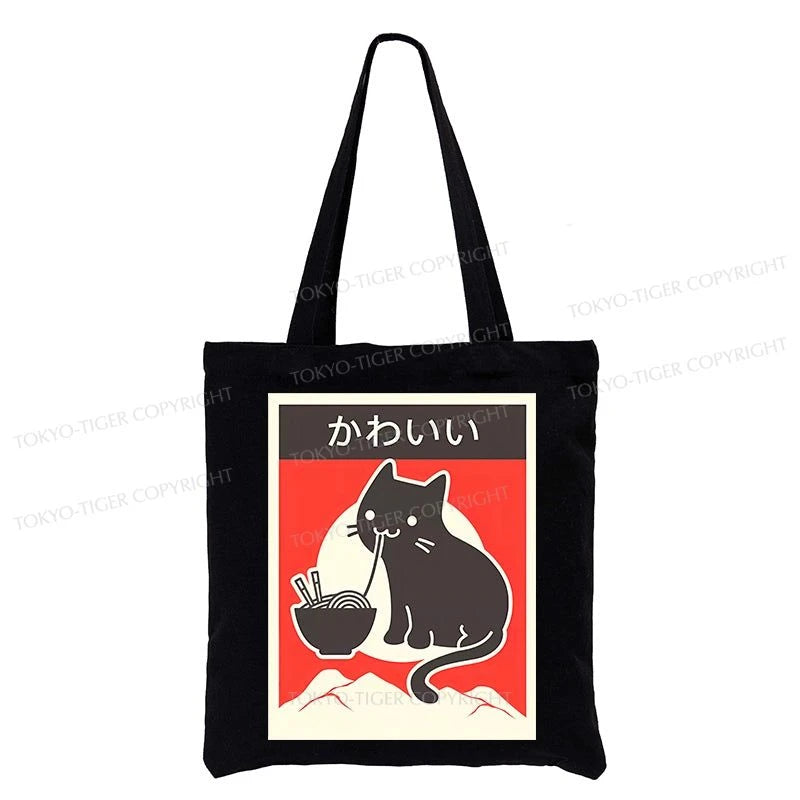 Tokyo-Tiger "Kawaii" Vintage Style Japenese Ramen Cat Tote Bag-tokyo-tiger