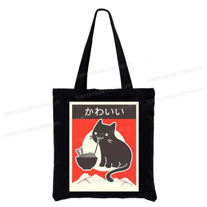 Tokyo-Tiger "Kawaii" Vintage Style Japenese Ramen Cat Tote Bag-tokyo-tiger