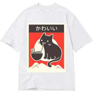 Image of Tokyo-Tiger Kawaii Vintage Style Japenese Ramen Cat Classic T-Shirt