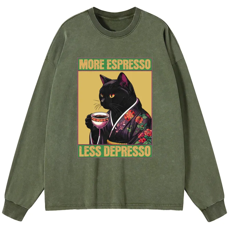 Tokyo-Tiger Up Caffeine Down Depression Washed Long Sleeve T-Shirt