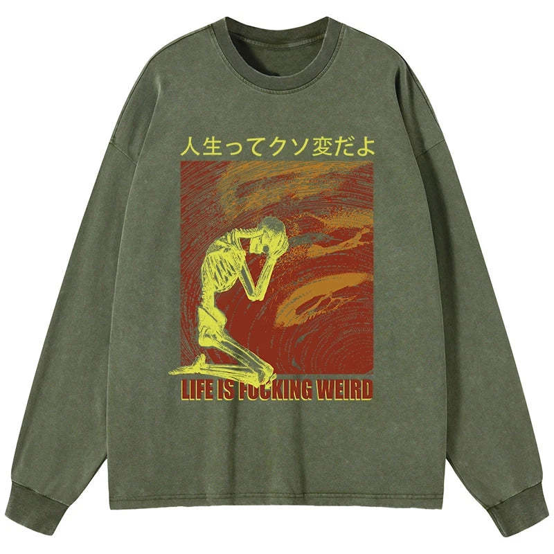 Tokyo-Tiger Skeleton Life is Fu Washed Long Sleeve T-Shirt Sale