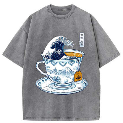 Tokyo-Tiger The Great Kanagawa Tea Wave Washed T-Shirt