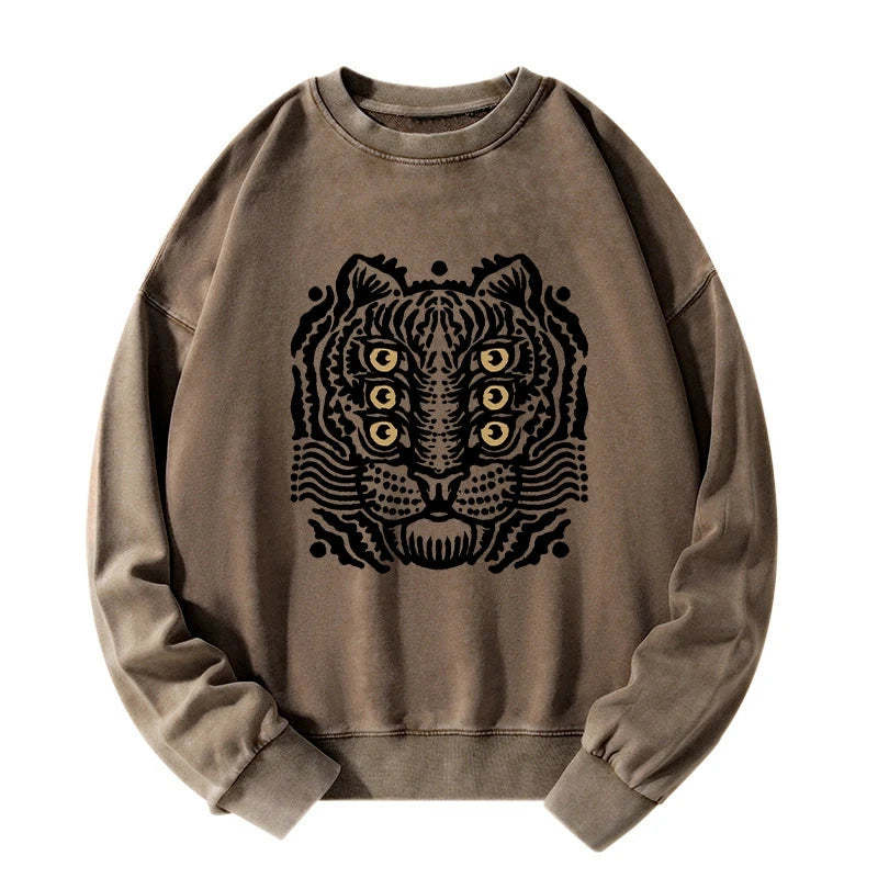 Tokyo-Tiger Six-eyed Cat Japanese Washed Sweatshirt