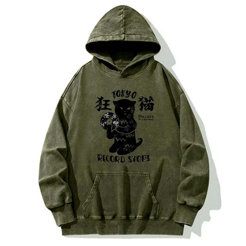 Tokyo-Tiger Tokyo Record Store Cat CD Washed Hoodie Sale