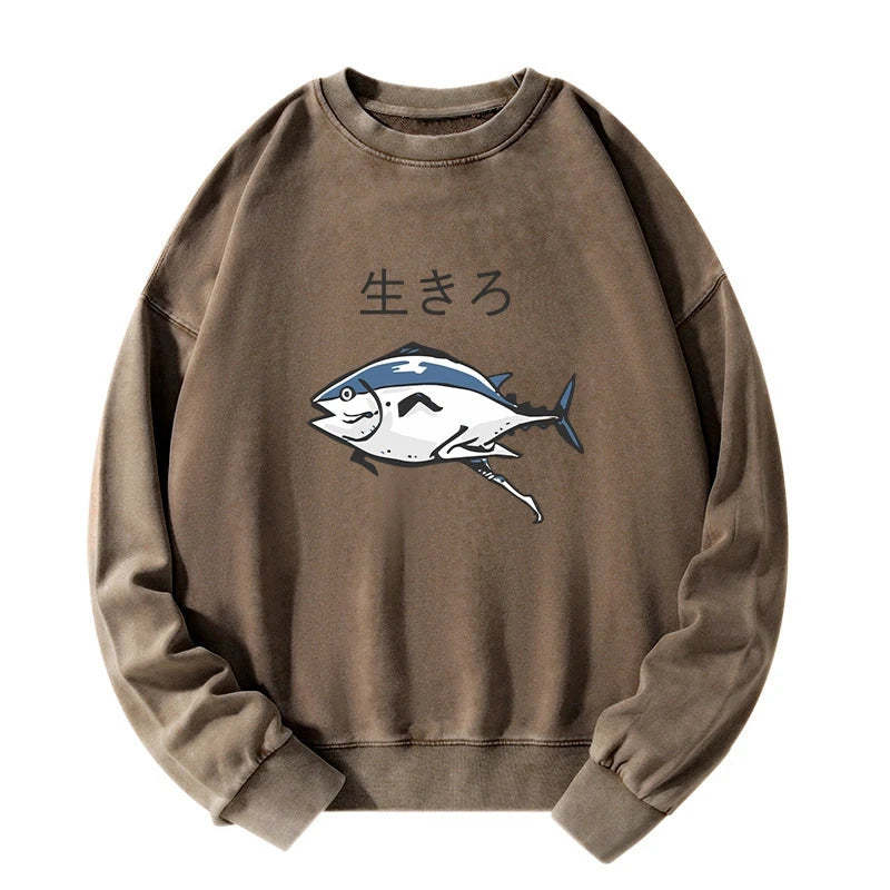 Tokyo-Tiger Running Fish Washed Sweatshirt