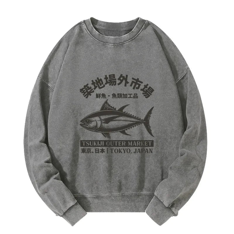 Tokyo-Tiger Tokyo Japan Tsukiji Fish Market Washed Sweatshirt