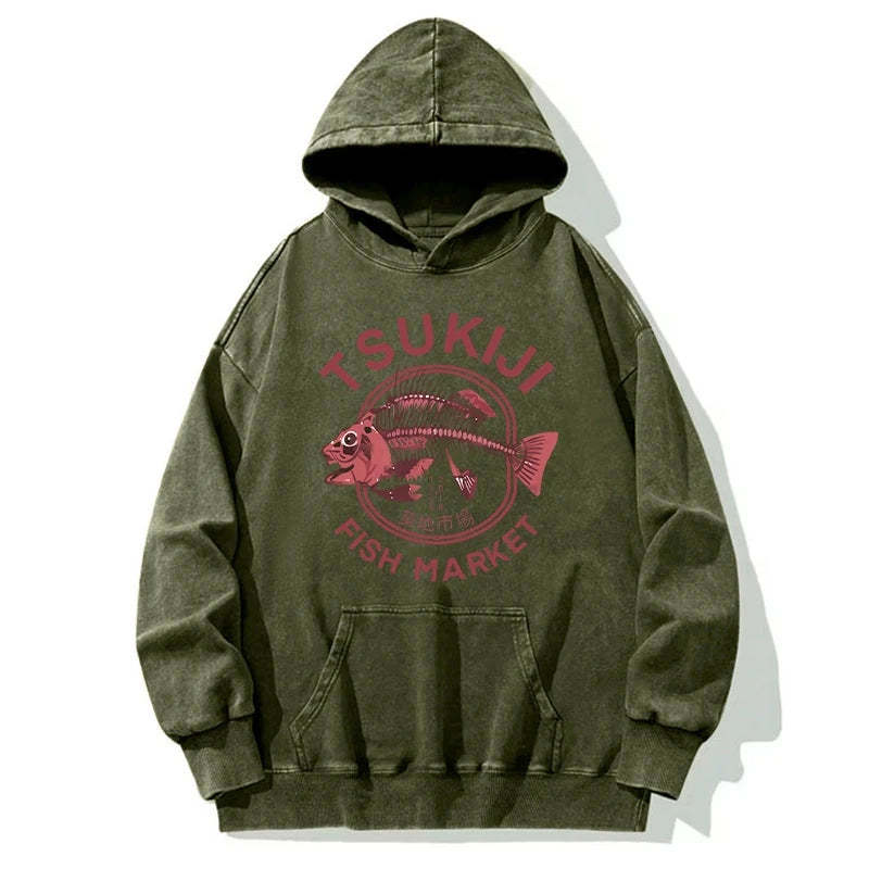 Tokyo-Tiger Tokyo Tsukiji Fish Market Vintage Japan Washed Hoodie Sale