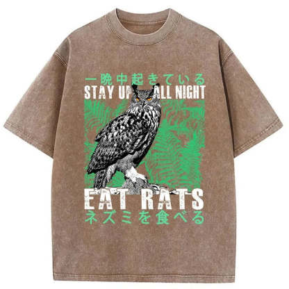 Tokyo-Tiger Owls Prey On Rats At Night Washed T-Shirt