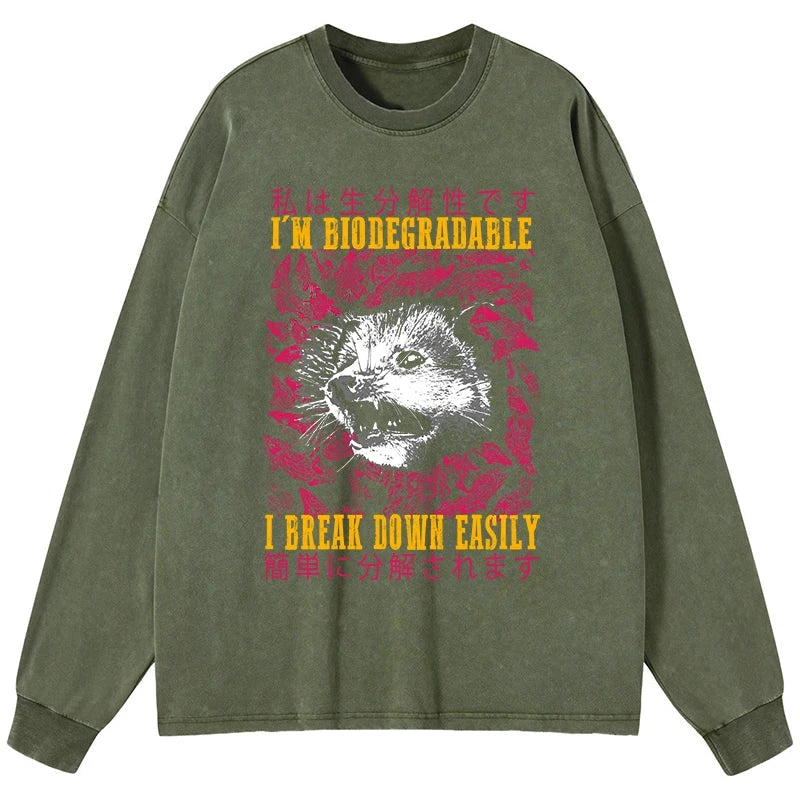 Tokyo-Tiger An Easily Breakable Opossum Washed Long Sleeve T-Shirt