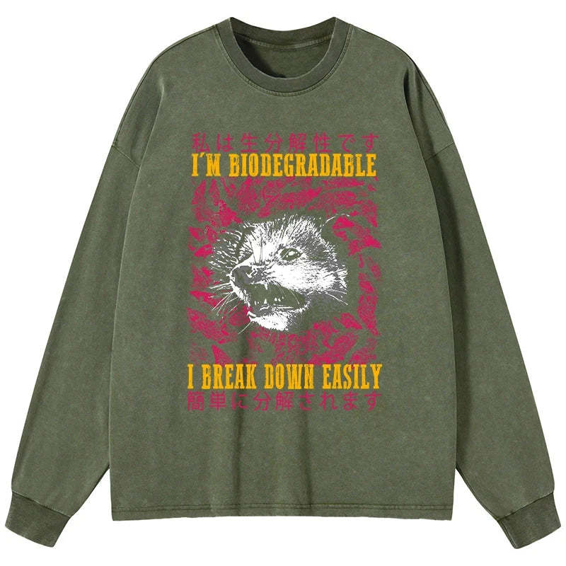 Tokyo-Tiger An Easily Breakable Opossum Washed Long Sleeve T-Shirt