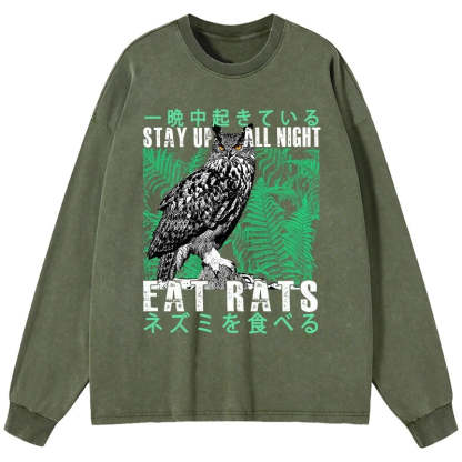 Tokyo-Tiger Owls Prey On Rats At Night Washed Long Sleeve T-Shirt