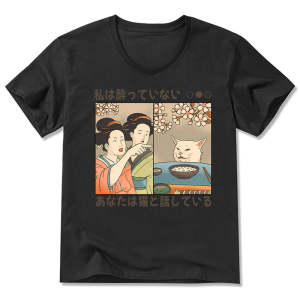 Image of Tokyo-Tiger Japanese Woman Shouting at a Cat V-Neck Classic T-Shirt