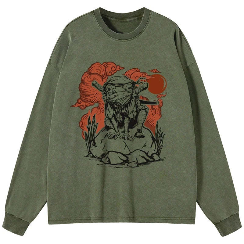Tokyo-Tiger Ninja Frog Japanese Washed Long Sleeve T-Shirt