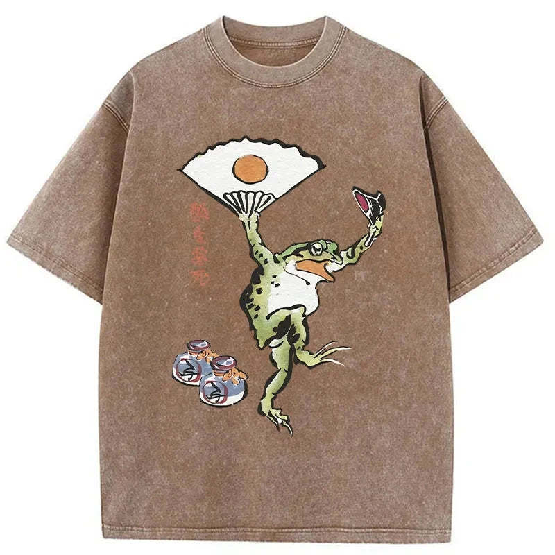 Tokyo-Tiger Dancing Frog Japanese Washed T-Shirt