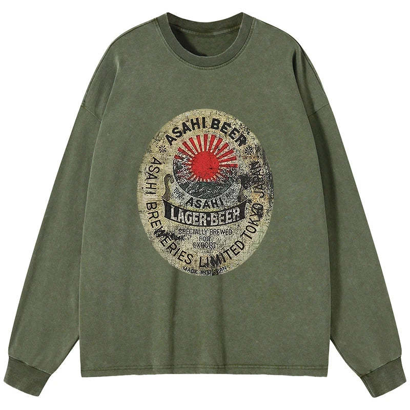 Tokyo-Tiger ASAHI BEER Japanese Washed Long Sleeve T-Shirt